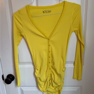Victoria’s Secret Bright Yellow V-Neck Cotton Gathered Cardigan